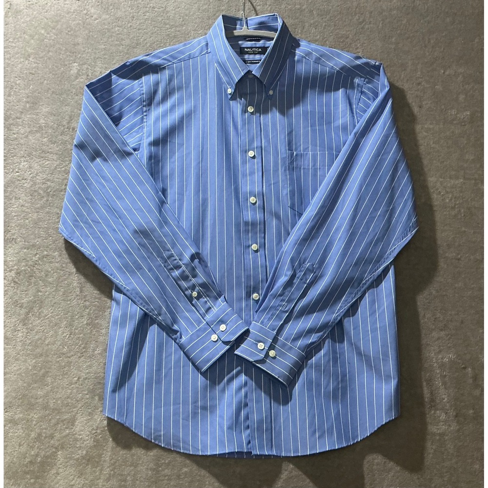 Nautica Button Down Shirt Men Large Striped Classic‎ Casual Work Nautical Preppy
